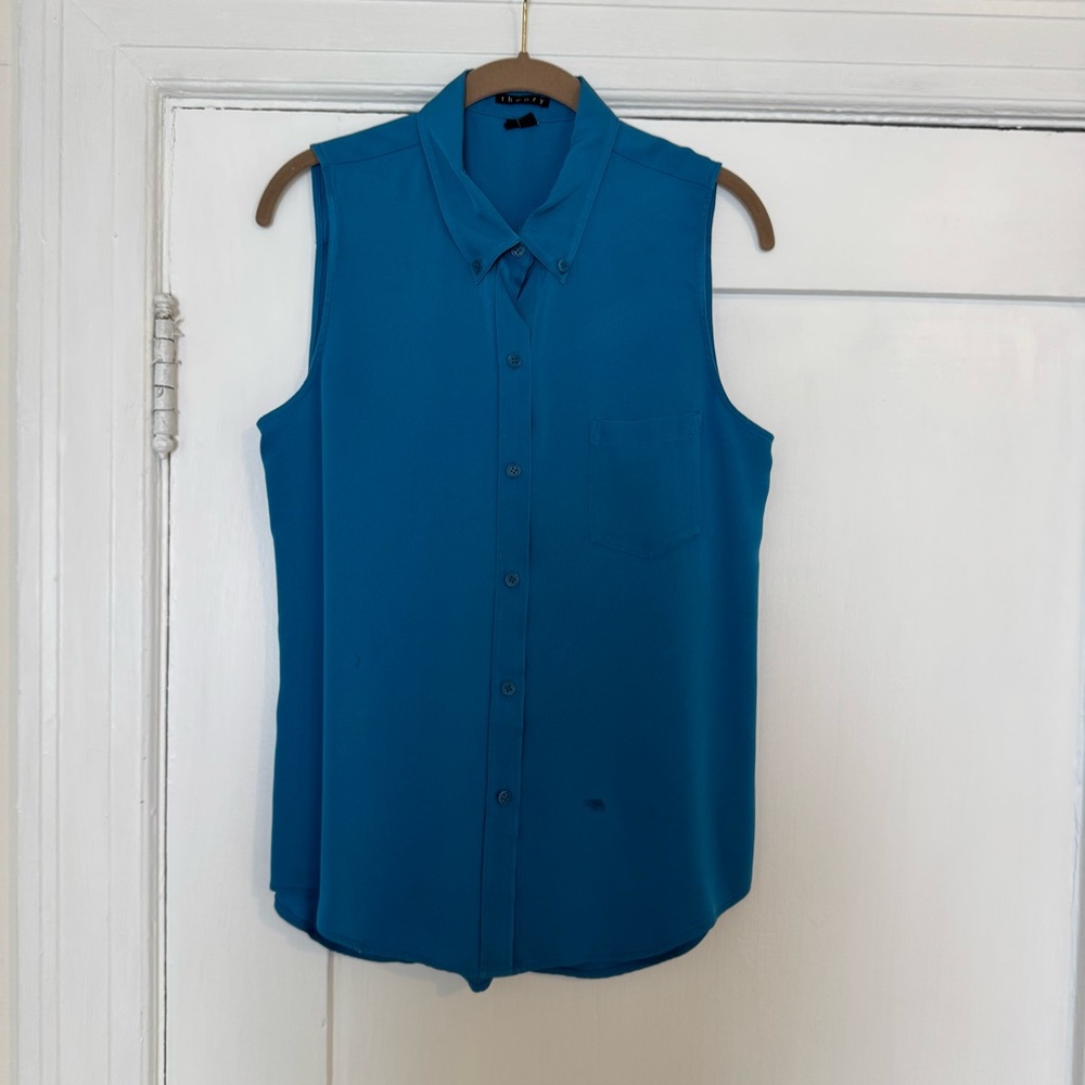 Theory Yarine Teal Silk Top
